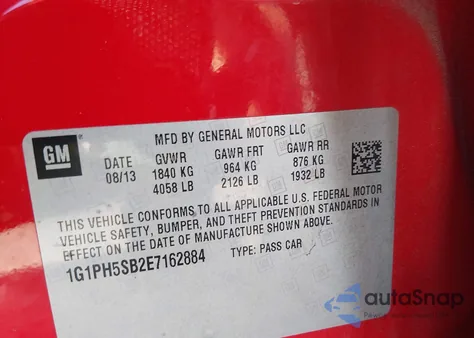 2014 Chevrolet Cruze Eco Auto из США, поврежденный, VIN 1G1PH5SB2E7162884